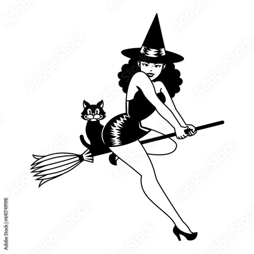 Vector Cartoon Cute Pin Up Witch Isolated