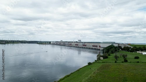 Wallpaper Mural Aerial Drone Hydro Dam Hydroelectric Electricity Bridge Saunders in Cornwall Ontario Canada Torontodigital.ca