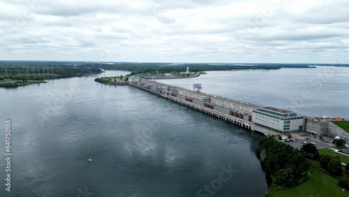 Wallpaper Mural Aerial Drone Hydro Dam Hydroelectric Electricity Bridge Saunders in Cornwall Ontario Canada Torontodigital.ca