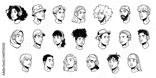 vector people avatar headphone cartoon set illustration isolated