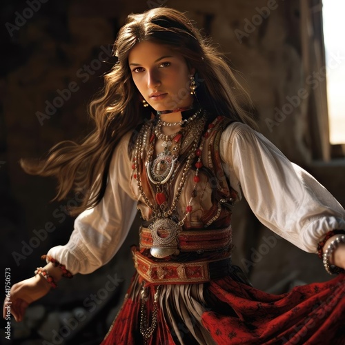 Dagestani girl dancing national dance in Dagestani clothes