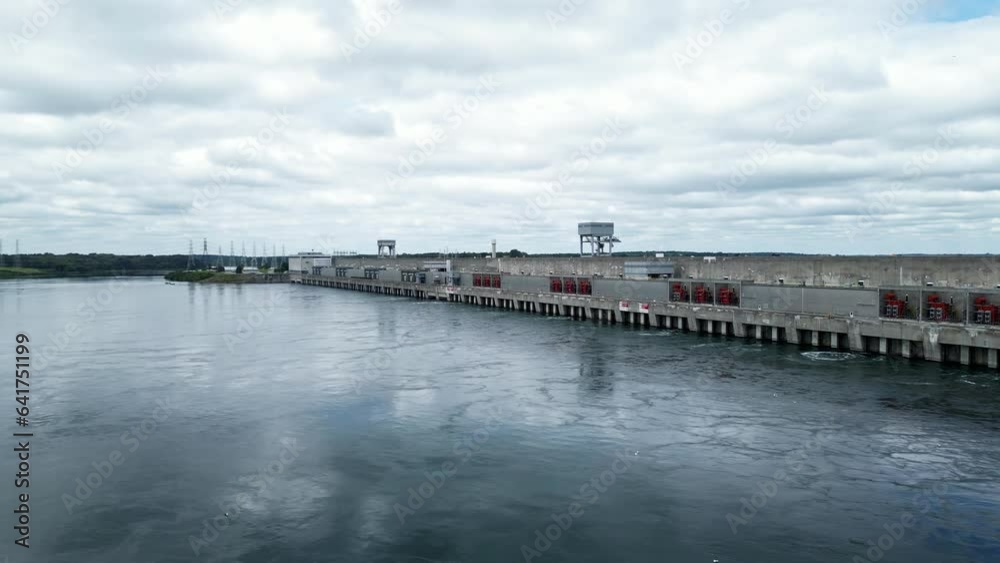 Aerial Drone Hydro Dam Hydroelectric Electricity Bridge Saunders in Cornwall Ontario Canada Aerial Drone Hydro Dam Hydroelectric Electricity Bridge Saunders in Cornwall Ontario Canada