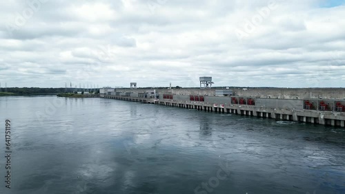 Wallpaper Mural Aerial Drone Hydro Dam Hydroelectric Electricity Bridge Saunders in Cornwall Ontario Canada Torontodigital.ca
