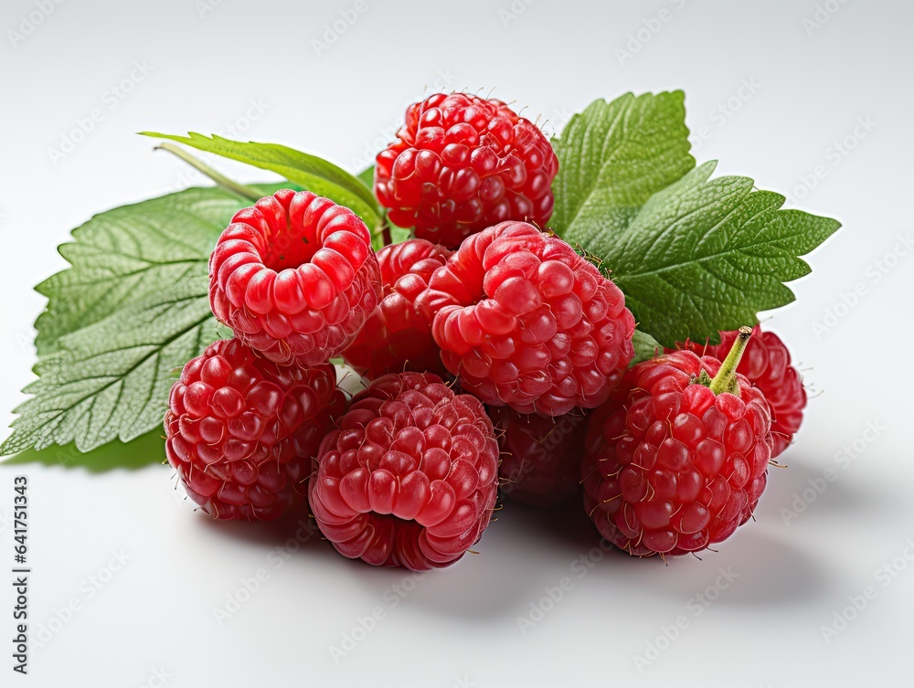 Ripe raspberry with leaves on a white background. 3d illustration. Ripe raspberry with leaves on a white background. 3d illustration.