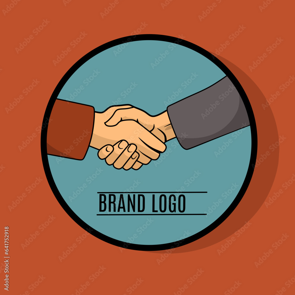 handshake logo illustration design on brown and blue background inside circle handshake logo illustration design on brown and blue background inside circle