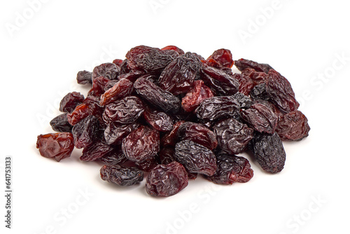 Dried raisins, isolated on white background.