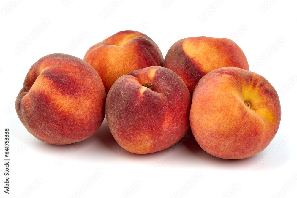 Fresh peaches, isolated on white background.