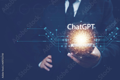 Artificial Intelligence, Chatbot Chat with AI,man using technology smart robot AI, Ai , businessman using technology Global Internet connect Chatgpt Chat with AI, Futuristic technology transformation.