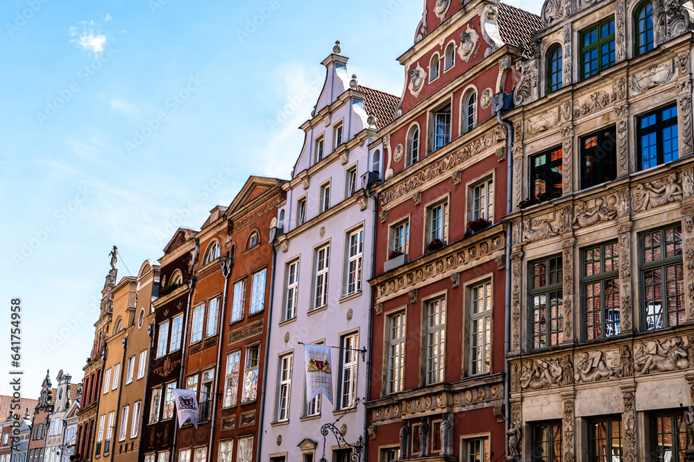 Historic tenement houses in the old town of Gdansk on a summer,sunny day.