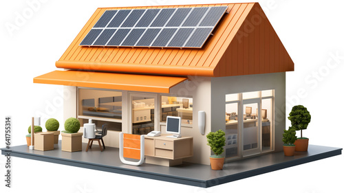 3d miniature shop with isolated solar energy panel