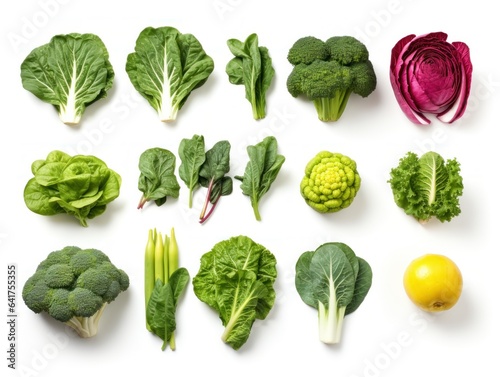 collection of various green vegetables on white background. each one is shot separately. 