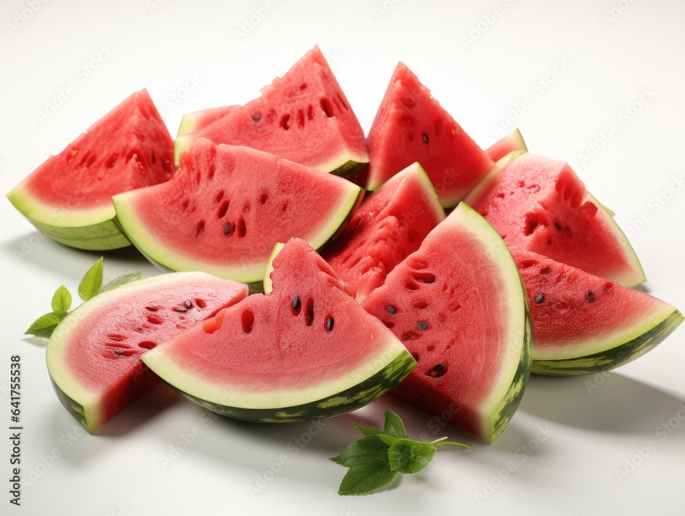 Watermelon with leaves on a white background. 3d rendering. Watermelon with leaves on a white background. 3d rendering.
