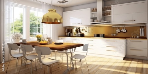 3D rendering of a dining area in modern kitchen