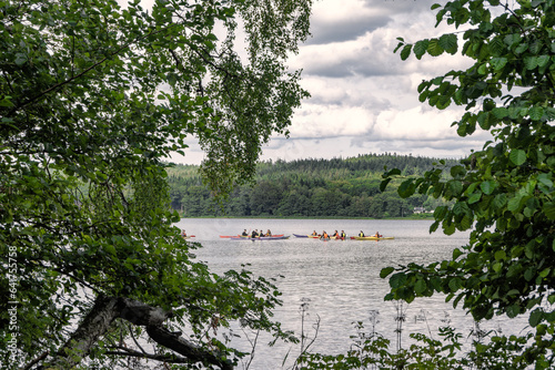Kayaks in the Danish lake hughland near Silkeborg  Denmark