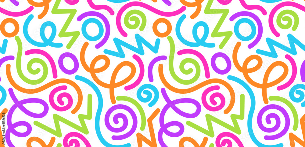 Seamless abstract pattern with colorful doodle elements. Vector background