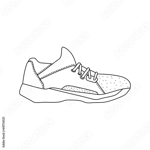 Sports Shoes Outline doodle. Foot Wear Outline isolated on white background.