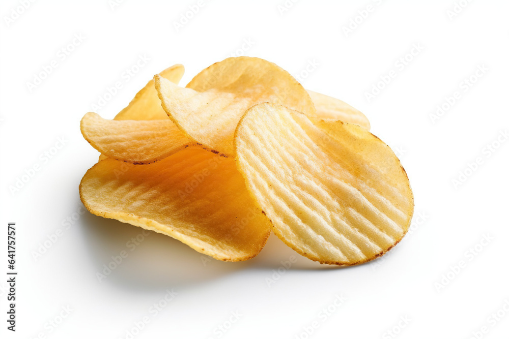 Potato ridged chips isolated on white background Potato ridged chips isolated on white background