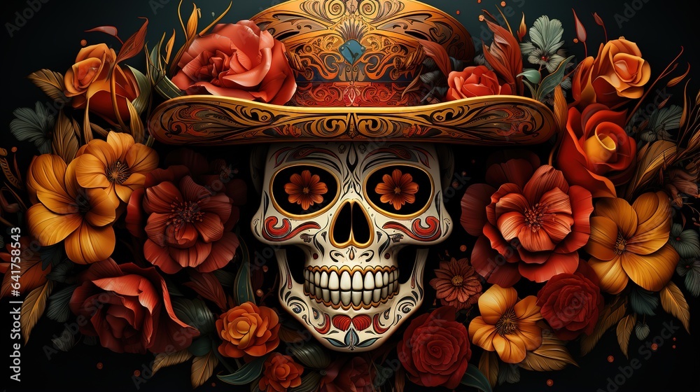 Day of the dead generates single guitar cartoon illustrations of skeletons and flowers,AI generated. Day of the dead generates single guitar cartoon illustrations of skeletons and flowers,AI generated.