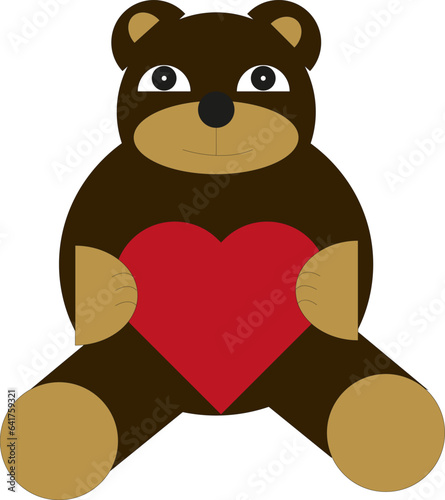 Cute toy bear cub with heart - cartoon - vector illustration isolated