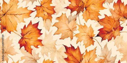 Seamless pattern with acorns and autumn oak leaves in Orange, Beige, Brown and Yellow. Perfect for wallpaper, gift paper, pattern fills, web page background, autumn greeting cards.