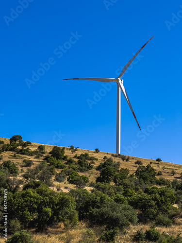 Wind Turbine , with blue sky background, Aerial view of wind turbines and agriculture field