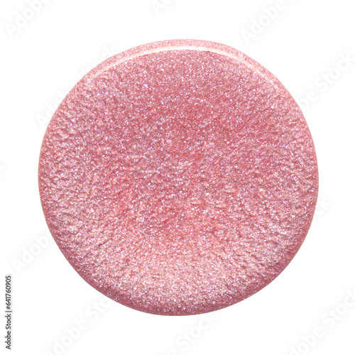Pink shimmering nail polish composition, drop of texture isolated on white background. Cosmetic makeup product texture photo
