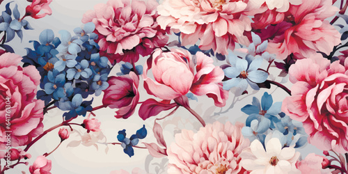 Seamless boho floral pattern with Rose flowers romantic peony pink. Retro collage pattern. Contemporary print for wedding, greetings, wallpapers, fashion, backgrounds, textures, DIY, wrappers, cards