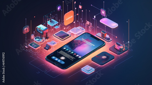 Isometric 3d smartphon. Internet of things. Generative AI
