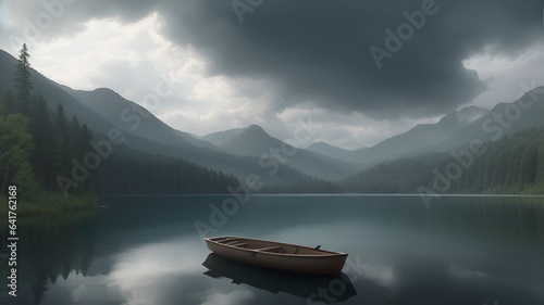 lake in the mountains with a boat