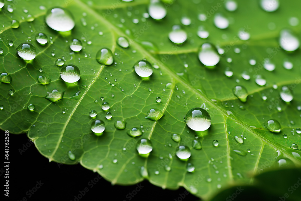Macro shot of water droplets on leaf Macro shot of water droplets on leaf