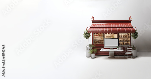  patisserie online commerce 3d miniature, laptop, text space