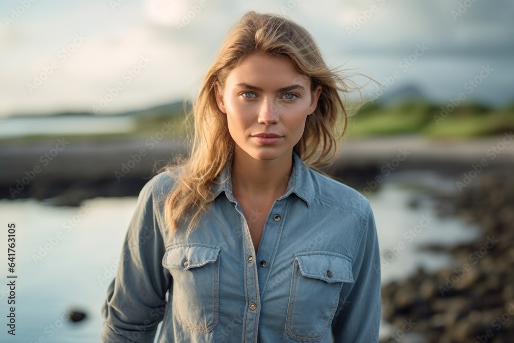 Lifestyle portrait photography of a glad girl in her 20s wearing a versatile denim shirt at the galapagos islands ecuador. With generative AI technology Lifestyle portrait photography of a glad girl in her 20s wearing a versatile denim shirt at the galapagos islands ecuador. With generative AI technology