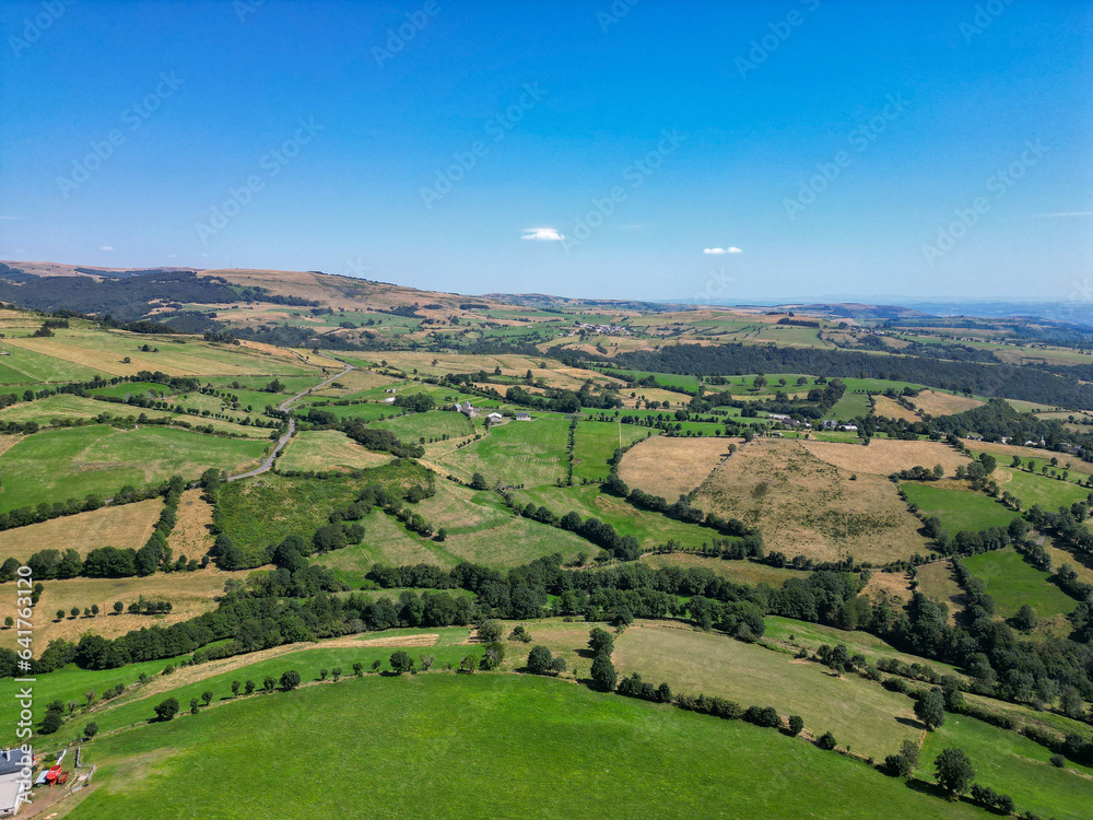Aerial view of Landscape of the Aubrac plateau, Aveyron, France. High quality photo Aerial view of Landscape of the Aubrac plateau, Aveyron, France. High quality photo