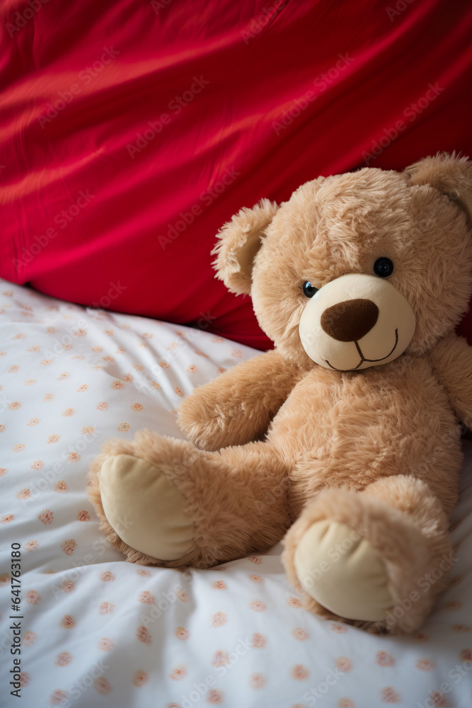 Cute and adorable teddy bear on bed