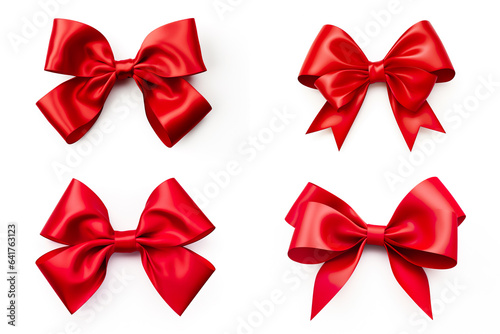 Set of red gift bows and ribbons