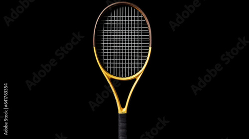 Top view of Tennis racket isolated on flat surface background with copy space for text. 