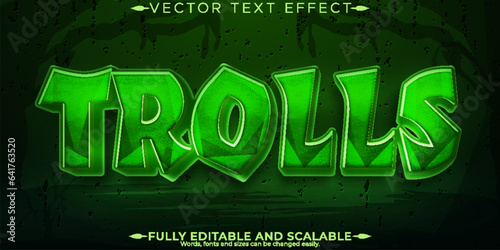Editable text effect trolls, 3d cartoon and comic font style
