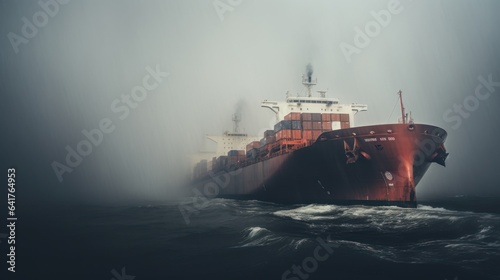Shipping business, cargo ships carrying containers at sea.