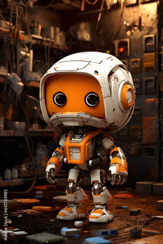 cute android robot, orange color, digital intelligence, artificial intelligence concept
