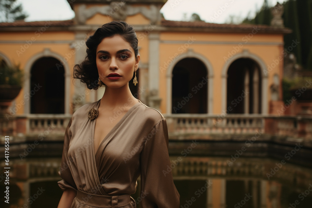 Fototapeta premium Generative ai elegant luxurious fashion woman posing outdoors