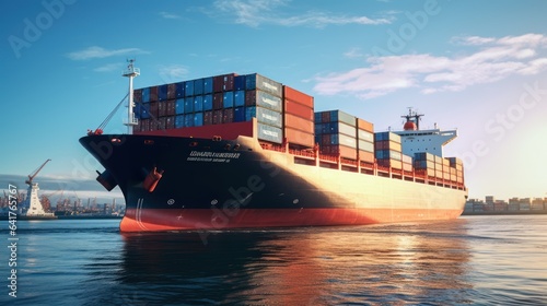 Shipping business  cargo ships carrying containers at sea.