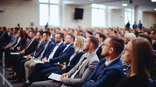 Group of business people in seminar formal meeting people in business formal wear cheerful enjoy listening big presentation meeting of company shareholder annual meeting in hall conference room