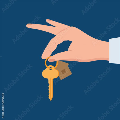Obraz na płótnie hand giving house keys. Keyholder. Home rental, buying property, real estate. Sharing apartment service. Home purchase deal sale, mortgage loan w salonie