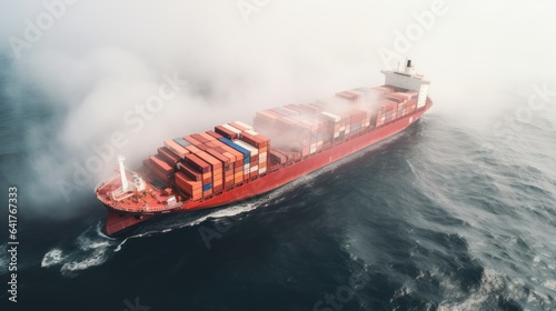 Shipping business, cargo ships carrying containers at sea. © sawitreelyaon