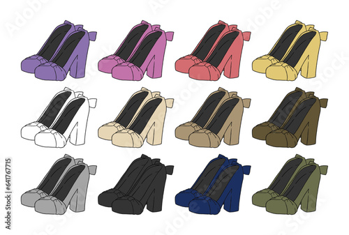 リボンパンプスのイラストセット