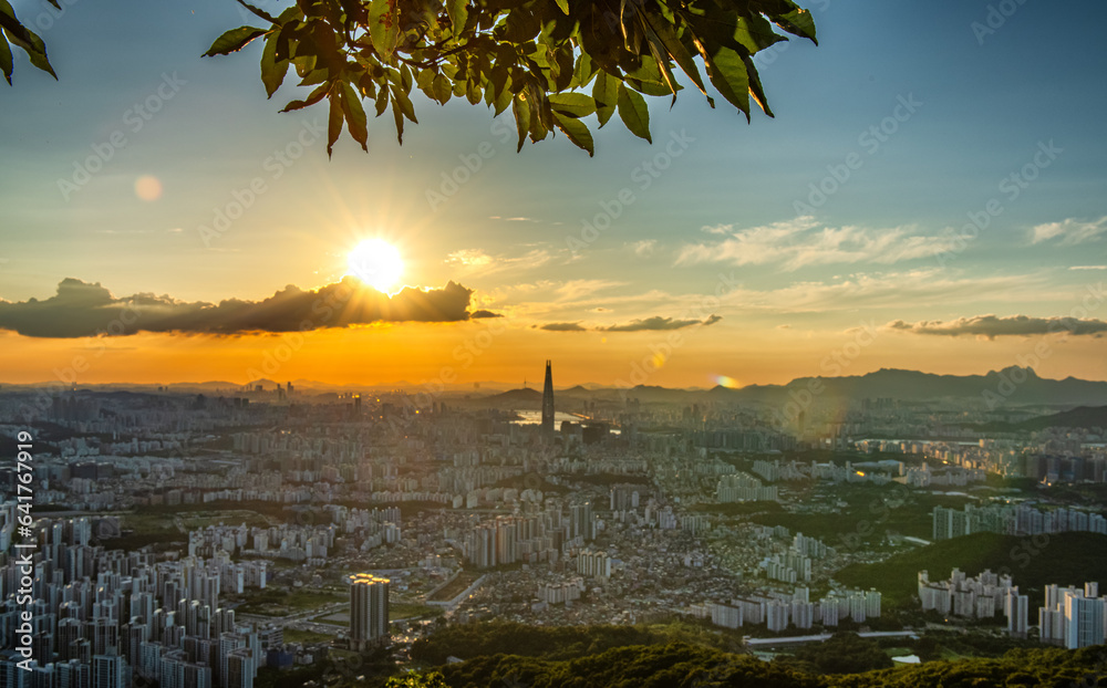 sunrise over the city, Seoul, South Korea.