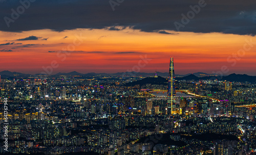 Seoul city at night, South Korea.