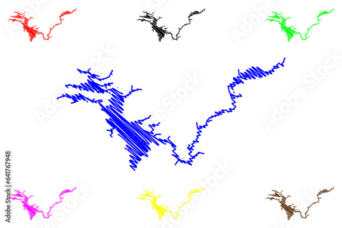 Lake Mbakaou (Africa, Republic of Cameroon) map vector illustration, scribble Mbakaou reservoir map