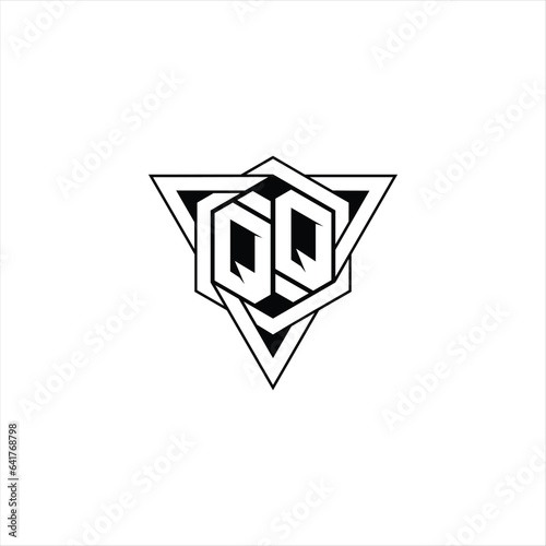 QQ Letter Logo monogram hexagon shape with triangle geometric outline sharp modern design