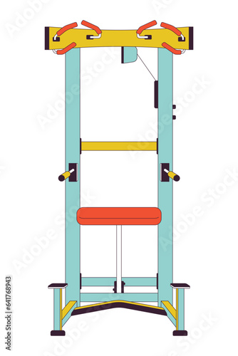 Assisted pullup machine flat line color isolated vector object. Gym equipment. Pull ups for upper-body strength. Editable clip art image on white background. Simple outline cartoon spot illustration